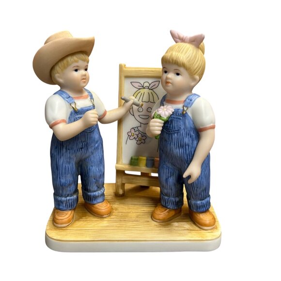 Home Interiors 2003 Denim Days Portrait of Debbie Danny Porcelain Figurine - Picture 2 of 9